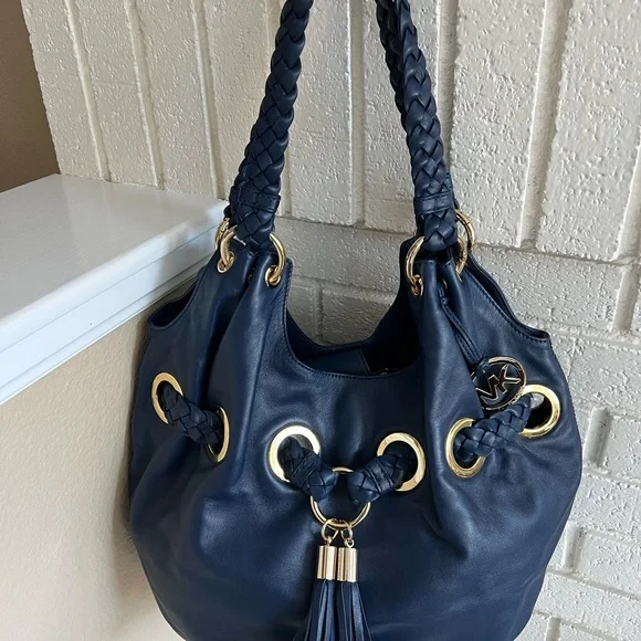 Michael Kors Dark Blue Shoulder Bag with Gold Accents - Picture 3 of 6